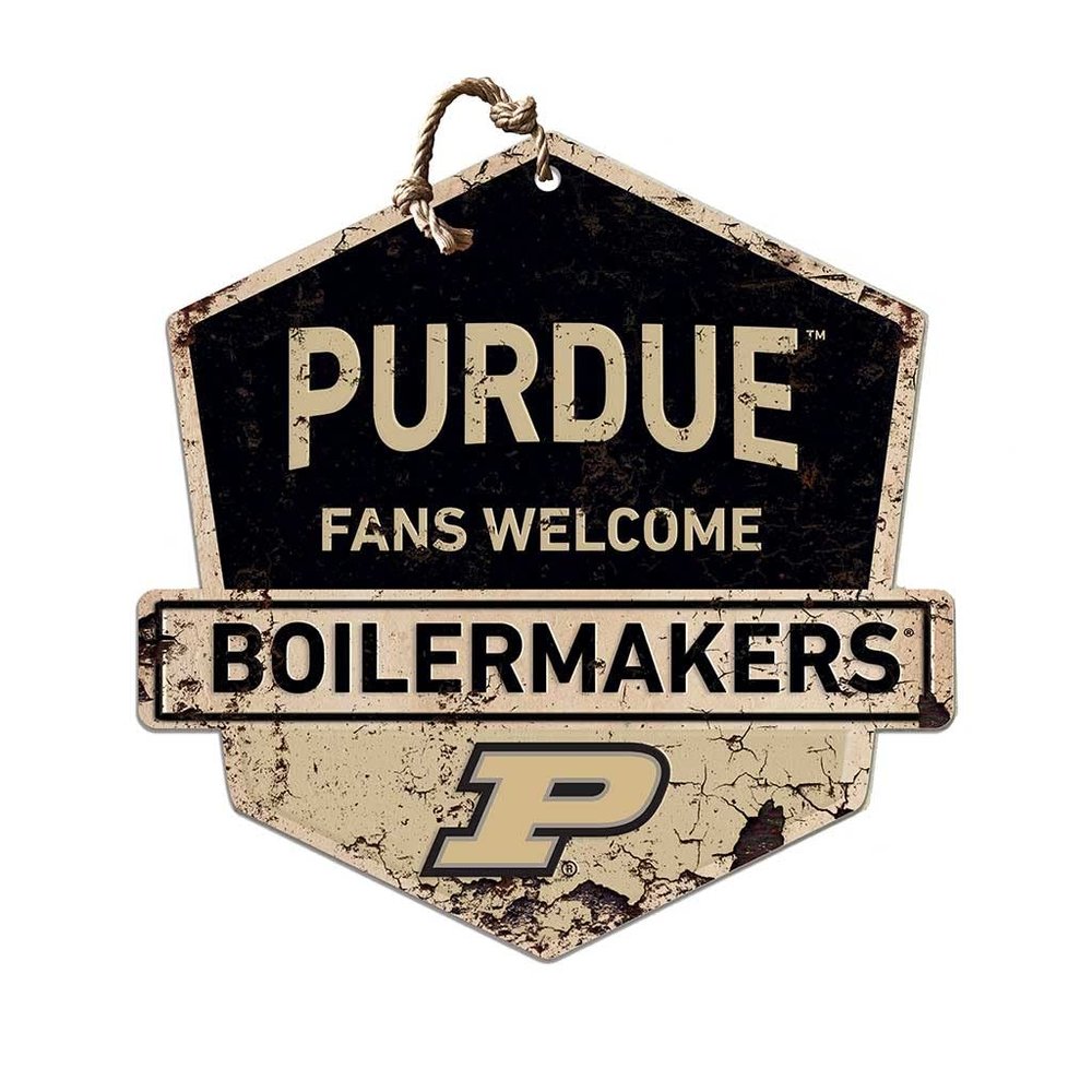 KH Sports Fan Purdue Boilermakers Fans Welcome Badge Sign, 20x20 Inches, Boilermakers Decor for Dorm Room, Bedroom, Fan Cave, Living Room; Display Your Team Spirit with This Unique Purdue Boilermakers Wall Art