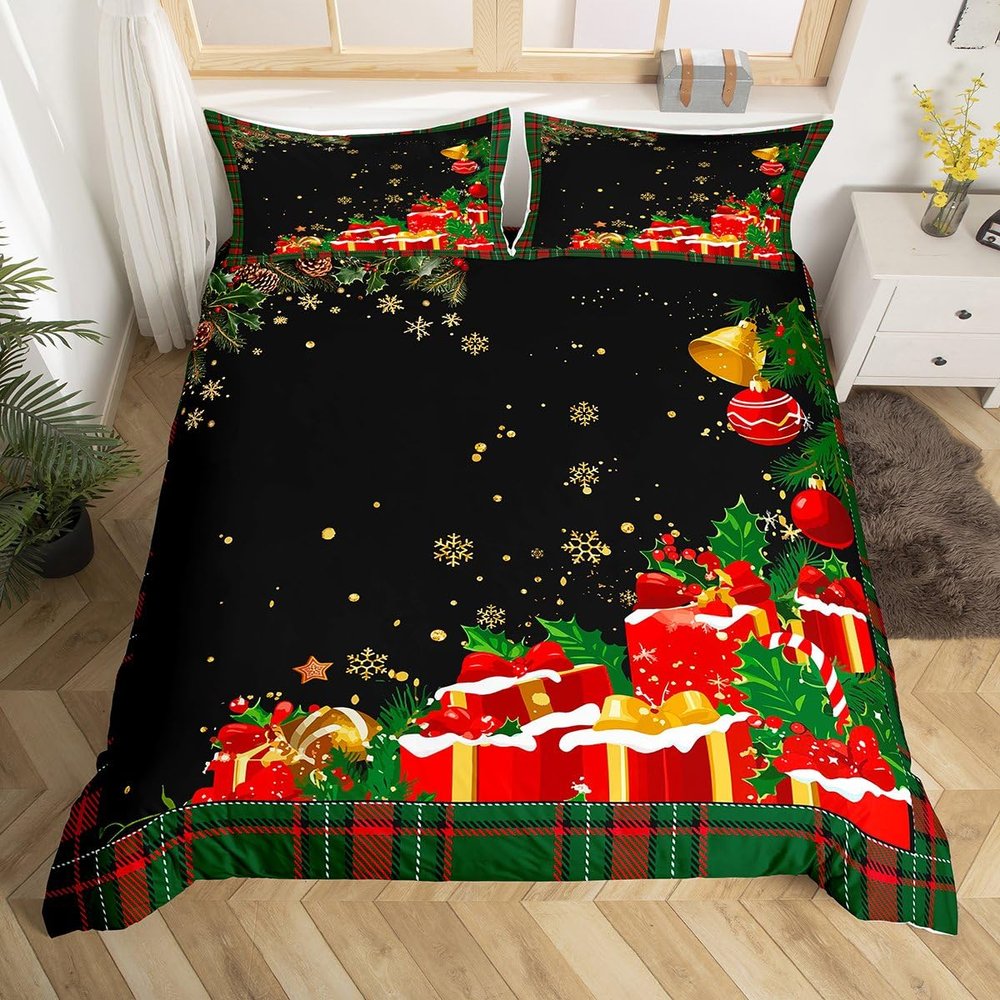 Christmas Bedding Duvet Cover Set Kids Snowflake Christmas Tree Bedding Set Boys Girls Xmas Theme Decor Comforter Cover Set Microfiber Luxury New Year Bedspread Cover Bedroom Bedclothes King Size