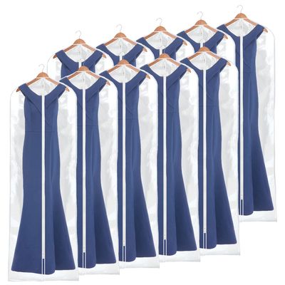 70" Clear Garment Bag and 10 Gusset with Zippered Accessories Pocket for Wedding Long Dress Gown Fur Coat Closet Storage Uniform Costume Hanging Suits Cover (10 Pack)