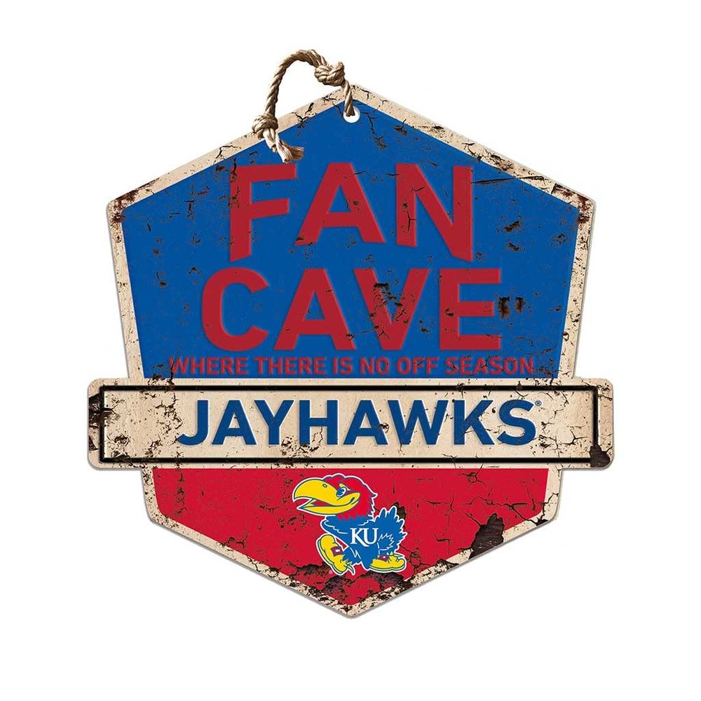KH Sports Fan Kansas Jayhawks Fan Cave Badge Sign, 20x20 Inches, Jayhawks Decor for Dorm Room, Bedroom, Fan Cave, Living Room; Display Your Team Spirit with This Unique Kansas Jayhawks Wall Art