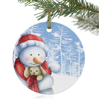 First Christmas Ornament 2022, Christmas Snowman Ceramic Hanging Christmas Tree Decorations, Winer Snowflake White Xmas Tree Blue Wedding Gifts for Couple, Round, 3"