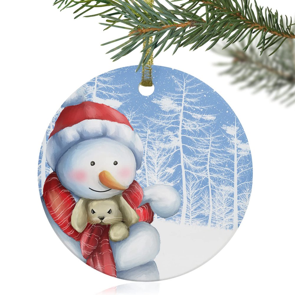 First Christmas Ornament 2022, Christmas Snowman Ceramic Hanging Christmas Tree Decorations, Winer Snowflake White Xmas Tree Blue Wedding Gifts for Couple, Round, 3"