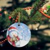 First Christmas Ornament 2022, Christmas Snowman Ceramic Hanging Christmas Tree Decorations, Winer Snowflake White Xmas Tree Blue Wedding Gifts for Couple, Round, 3" view 2