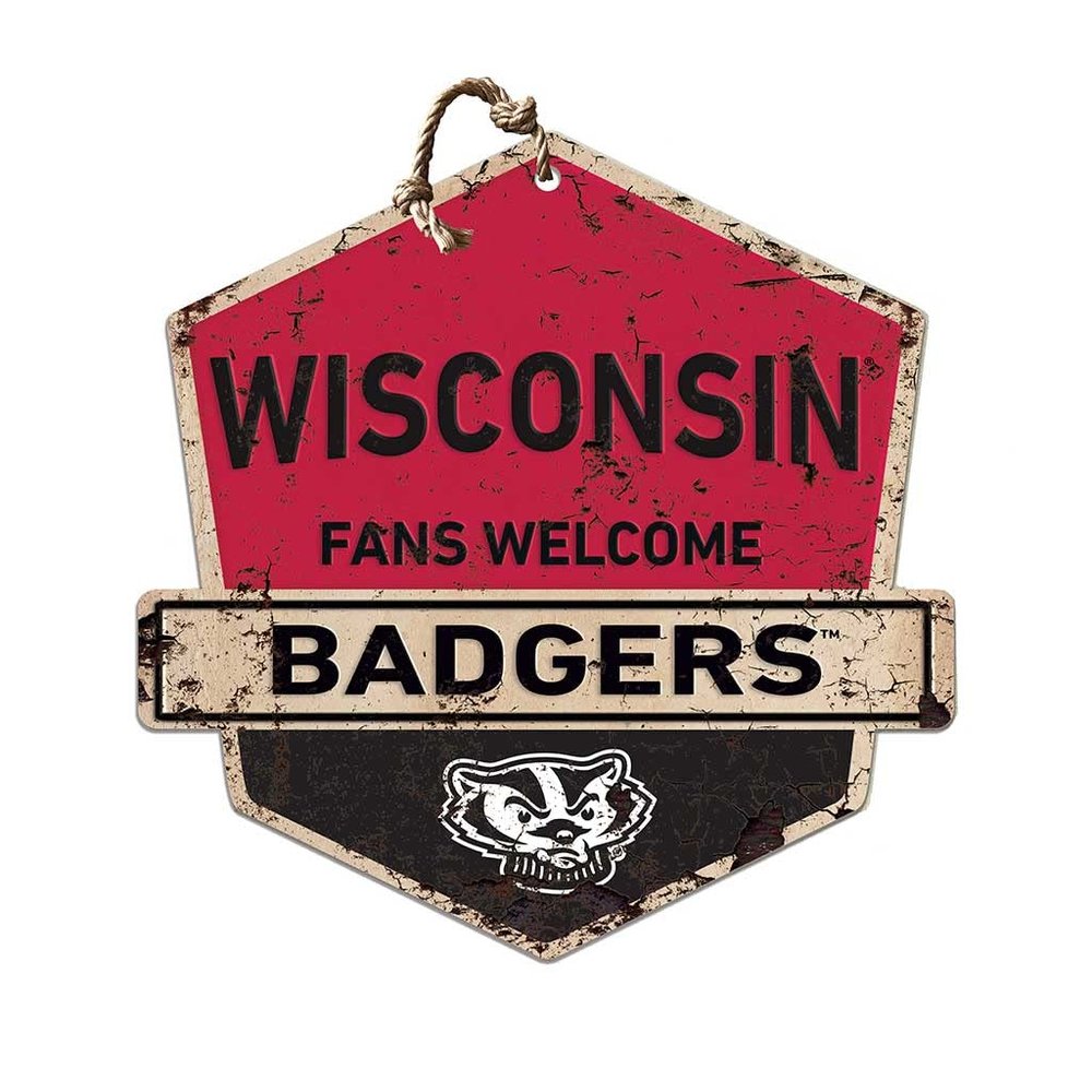 KH Sports Fan Wisconsin Badgers Welcome Badge Sign, 20x20 Inches, Decor for Dorm Room, Bedroom, Fan Cave, Living Room; Display Team Spirit With This Unique Wall Art