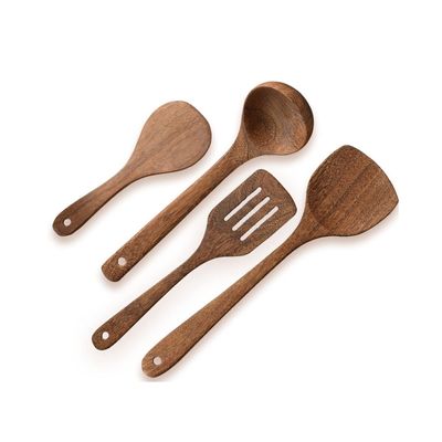 NAQYAH Cooking Utensils Spoons Spatulas 4 Pieces Sets Kitchen Wood & Gadgets Utensils