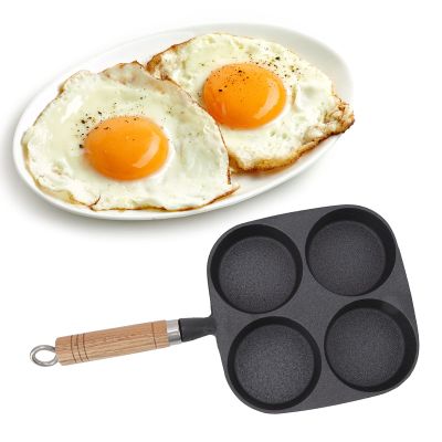 4 Cup Egg Frying Pan with Wooden Handle, Egg Pan Non Stick, Burger Pan, Multi Pancake Pan, Fried Egg Pan for Breakfast Pancakes Omelettes, Egg Pan Non Stick, 4 Cup Egg Frying Pan with Wooden4 Egg Pan