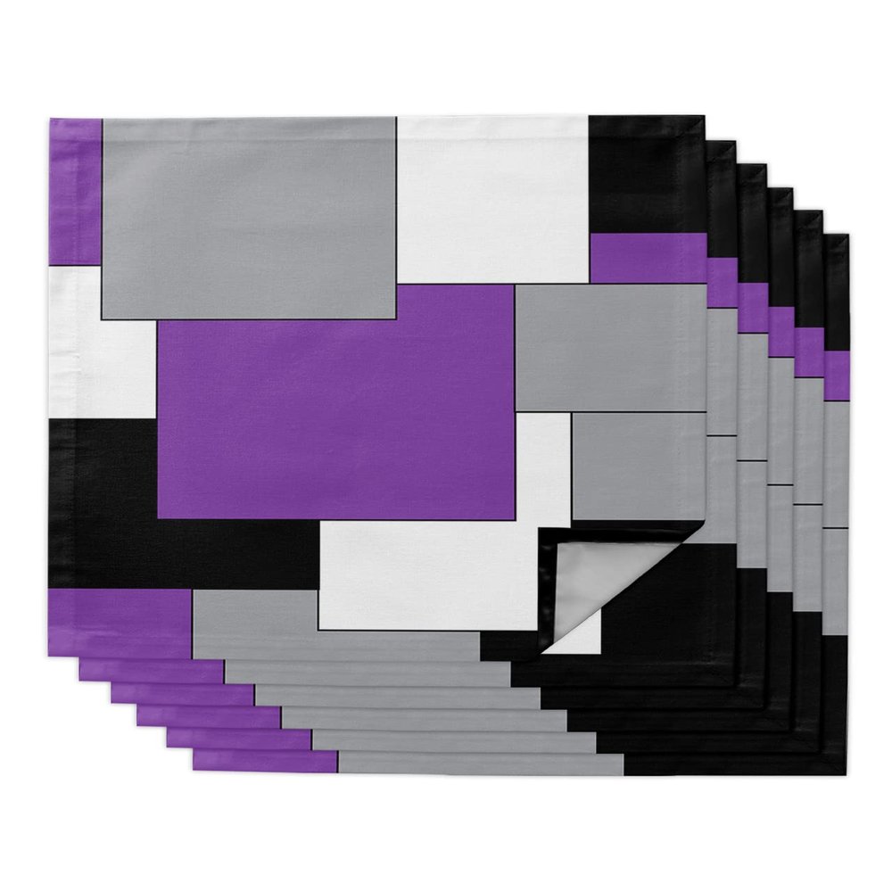 Dinner Cloth Napkins Set of 6, Irregular Geo Color Block Washable Cocktail Cloth Napkins 20 x 20 Inch, Purple Black White Grey Abstract Modern Reusable Table Napkins for Wedding Holiday Party