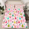 Christmas Fitted Sheet for Kids Boys Girls Cute Santa Claus Deer Bedding Set Pink Christmas Tree Bed Sheet Set Bedroom Decor Kawaii Xmas Theme Bed Cover Queen Size 3Pcs view 1
