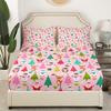 Christmas Fitted Sheet for Kids Boys Girls Cute Santa Claus Deer Bedding Set Pink Christmas Tree Bed Sheet Set Bedroom Decor Kawaii Xmas Theme Bed Cover Queen Size 3Pcs view 3
