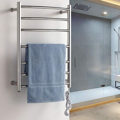 MSUDGH Bathroom Electric Towel Rack, Wall Mounted Stainless Steel Towel Warmer, 7-Bar Heated Towel Rail Towel Drying Racks, Polished Chrome Drying Rack