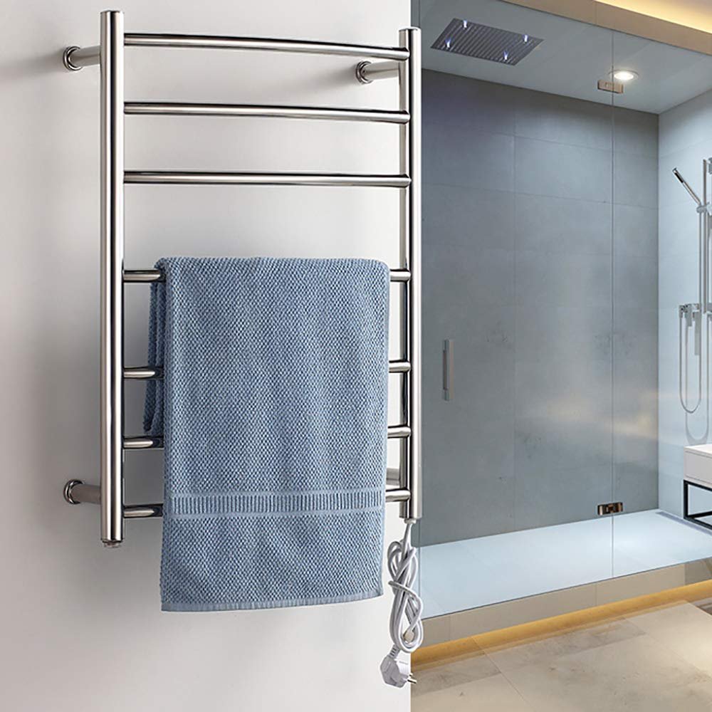 MSUDGH Bathroom Electric Towel Rack, Wall Mounted Stainless Steel Towel Warmer, 7-Bar Heated Towel Rail Towel Drying Racks, Polished Chrome Drying Rack