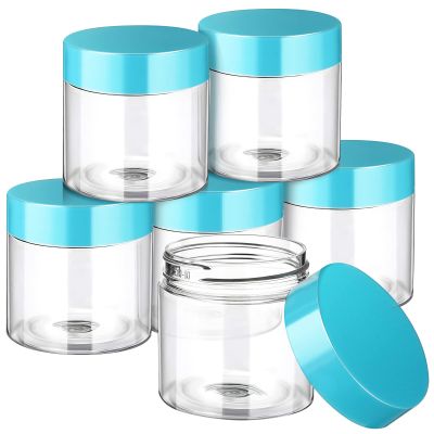 SATINIOR 6 Pack 2 oz Plastic Jars Containers with Lids Wide-mouth Refillable Leakproof Reusable Round Empty Jars for Travel Cosmetic Dry Food Spice Candy Cookie Home Kitchen Organizing(Blue)