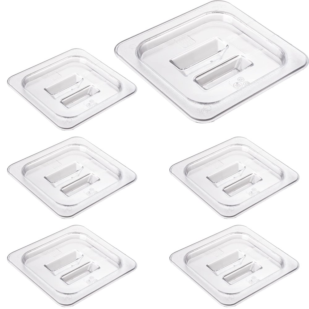 CURTA 6 Pack NSF Food Pan Cover, 1/6 Size Clear Polycarbonate Lid with Handle for Commercial Food Pan, Dishwasher & Freezer Safe Plastic Clear