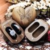 muchly Wooden Ring Box for Wedding Ceremony-Heart Shaped Ring Box- Solid Wood double ring bearer box-Engraved Vintage ring box (walnut) view 1