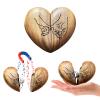 muchly Wooden Ring Box for Wedding Ceremony-Heart Shaped Ring Box- Solid Wood double ring bearer box-Engraved Vintage ring box (walnut) view 3