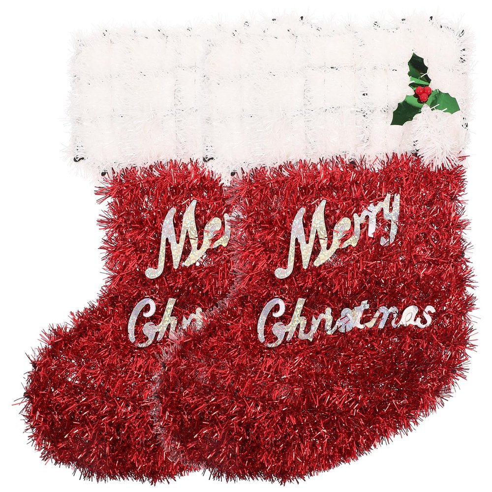 Christmas Tinsel Garland Xmas Stocking Hanging Ornaments Xmas Decorations Foil Fringed Pendant Home Decors Christmas Hanging Decorations for Window Wall Tree Holiday Party Supplies