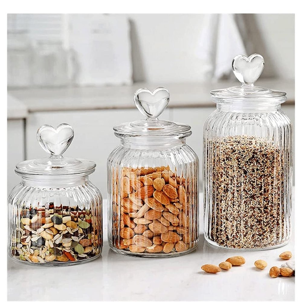 XXZY Glass Storage Canister Clear with Heart Lid Seal Storage Jar Kitchen Storage Container Nuts Dry Food Food Storage Tank