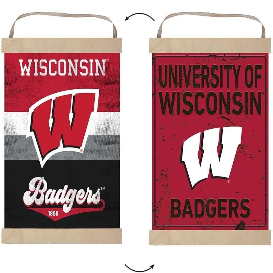 KH Sports Fan Reversible Banner Sign Retro Multi Color Wisconsin Badgers