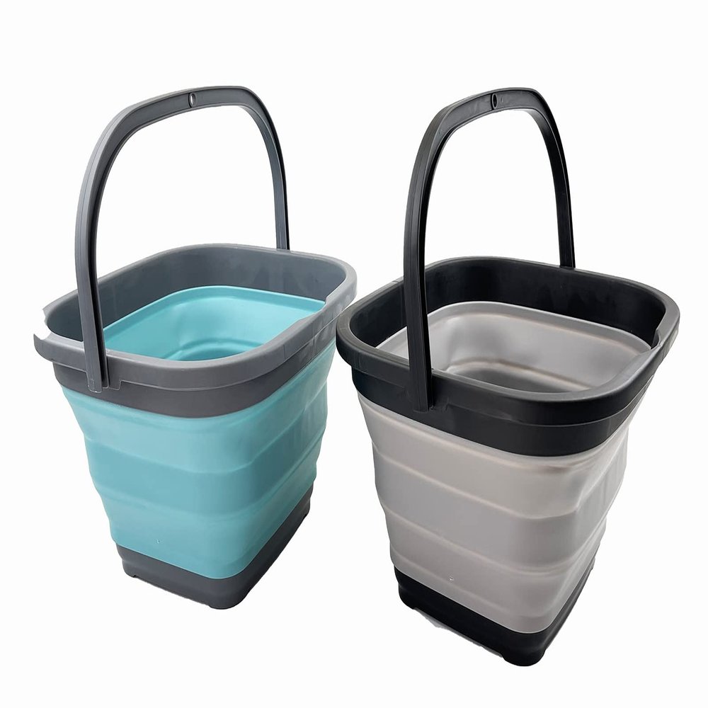 SAMMART 10L (2.6 Gallon) Collapsible Rectangular Handy Bucket (Alloy Grey + Crystal Blue (Set of 2))