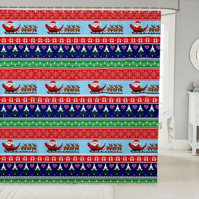 Feelyou Christmas Bath Curtain Cartoon Santa Claus Deer Shower Curtain for Kids Teens Christmas Tree Bathroom Shower Curtain Set Exotic Ethnic Pattern Kids Bathroom Accessories 72"x72"