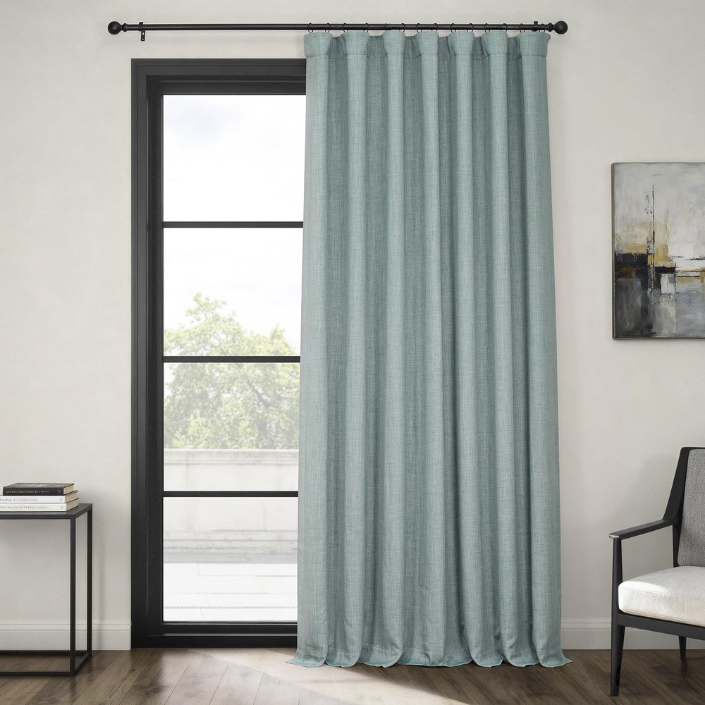 HPD Half Price Drapes - Faux Linen Curtains for Living Room (1 Panel) - 100W X 84L - Extra Wide Textured Room Darkening Curtains for Bedroom 84 Inches Long - Drapes for Home Decor, Sea Thistle