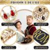 Juexica 4 Pieces Prom King and Queen Crowns Set with Sashes Valentine's Day Carnival Birthday Wedding Costume Accessories Gold King Crown for Men Women Prom(M,Red Diamond) view 3