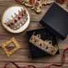 Juexica 4 Pieces Prom King and Queen Crowns Set with Sashes Valentine's Day Carnival Birthday Wedding Costume Accessories Gold King Crown for Men Women Prom(M,Red Diamond) view 4