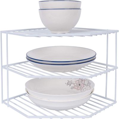 AKAZA 3-Tier Corner Shelf Counter and Cabinet Organizer - Cabinet Storage Shelf Rack, ShelvesKitchen Counter and Cabinet Shelf, Bathroom Cupboard (White)