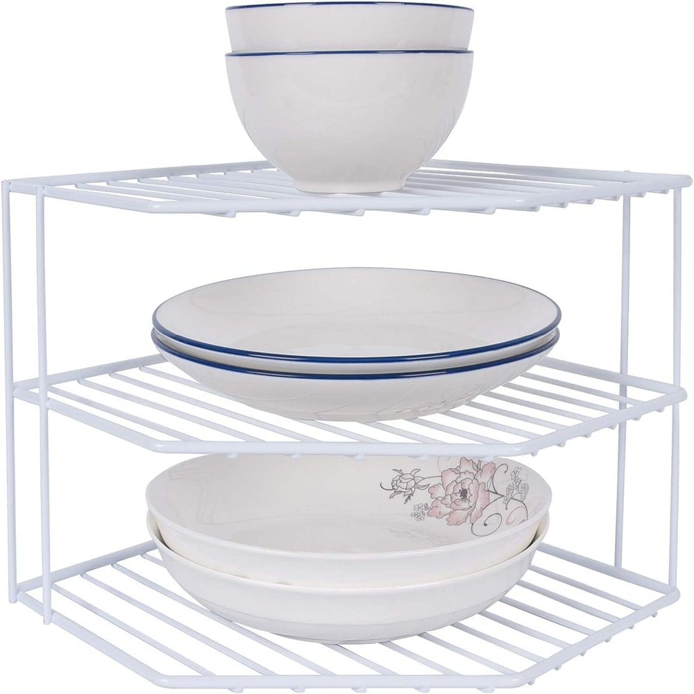 AKAZA 3-Tier Corner Shelf Counter and Cabinet Organizer - Cabinet Storage Shelf Rack, ShelvesKitchen Counter and Cabinet Shelf, Bathroom Cupboard (White)