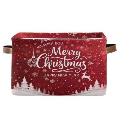 2 Pack Storage Basket Christmas Greetings Snowflakes Storage Basket for Shelves Storage Cubes Storage Bins for Organizing Closet Shelf, Collapsible Fabric Nursery Storage Bin
