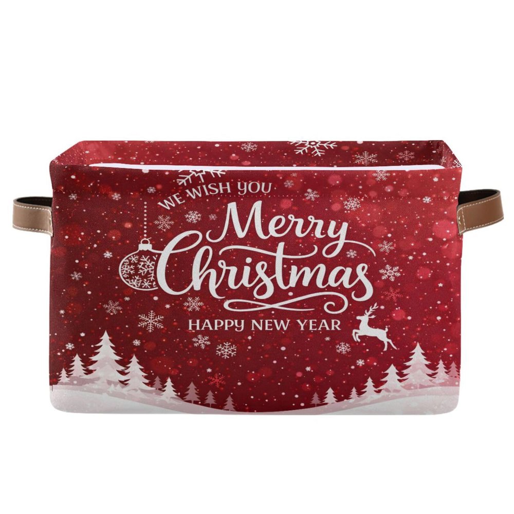 2 Pack Storage Basket Christmas Greetings Snowflakes Storage Basket for Shelves Storage Cubes Storage Bins for Organizing Closet Shelf, Collapsible Fabric Nursery Storage Bin