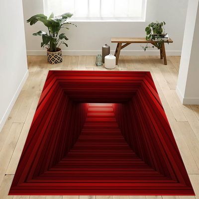 3D Vortex Rug, 3D Illusion Rug, Red Rectangular Illusion Rug, Vortex Illusion Carpet, 3D Effect, Optical Illusion (55x78)=140x200cm