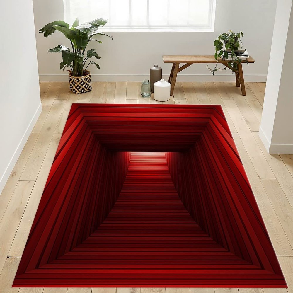 3D Vortex Rug, 3D Illusion Rug, Red Rectangular Illusion Rug, Vortex Illusion Carpet, 3D Effect, Optical Illusion (55x78)=140x200cm
