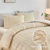 WARMDERN Tufted Duvet Cover Set King Size, Khaki Striped Textured Boho Bedding Set, 3 Pcs Ultra Soft Washed Microfiber Duvet Cover with Zipper Closure (Khaki) view 2