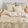 WARMDERN Tufted Duvet Cover Set King Size, Khaki Striped Textured Boho Bedding Set, 3 Pcs Ultra Soft Washed Microfiber Duvet Cover with Zipper Closure (Khaki) view 3