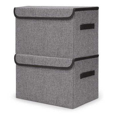 Bagnizer Large 42 Quarts Fabric Storage Bins with Lids [2-Pack] Linen Collapsible Foldable Storage Cubes, Closet Organizer Containers boxes with Handles for Home Office (16.7 x 12 x 12, Gray)