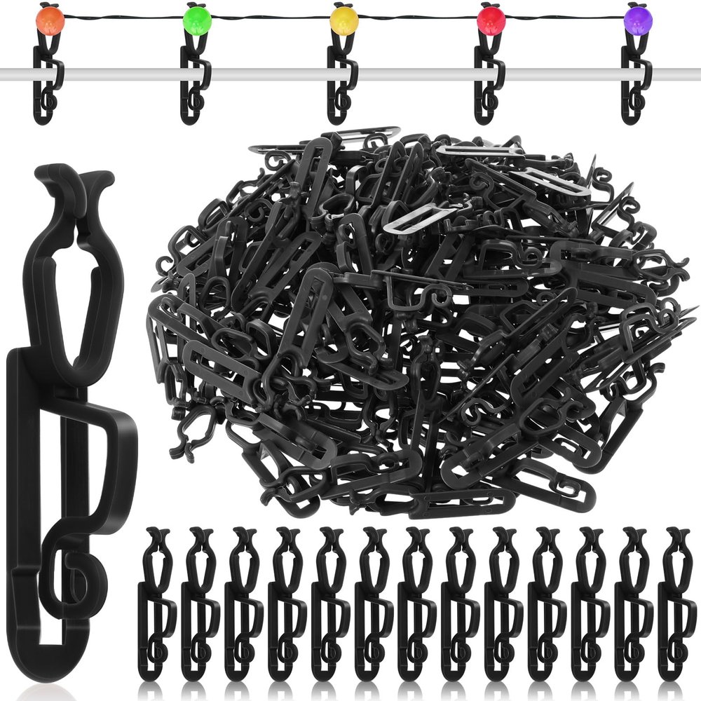 Blulu 400 Pcs Christmas Light Clips Hooks, Outdoor Universal Gutter and Shingle Clip Compatible with C9 C7 C6 for Roof, Roof Ridge Line, Fence, Icicle Lights (Black)