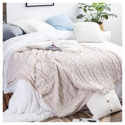 Bannr Blanket Queen Size Winter Warm Soft Blankets, Wearable Knitted Fleece Blanket Travel Pillows (Color : Beige, Size : 130x160cm)