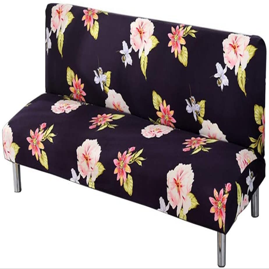 Armless Sofa Bed Cover,Stretch Futon Cover Fitted Full Folding Sofa Slipcover Without Armrests Removable Furniture Cover Protector with Elastic Bottom for Living Dining Room