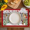 Christmas Placemats for Dining Table Set of 4 Christmas Tree Snowman Farmhouse Black and White Plaid Check Table Mats for Home Kitchen Restaurant Christmas Party Decoration,Washable view 2