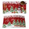 Christmas Placemats for Dining Table Set of 6 Christmas Tree Snowman Happy New Year Farmhouse Red Table Mats for Home Kitchen Restaurant Christmas Party Decoration,Washable view 1