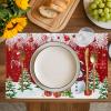 Christmas Placemats for Dining Table Set of 6 Christmas Tree Snowman Happy New Year Farmhouse Red Table Mats for Home Kitchen Restaurant Christmas Party Decoration,Washable view 2