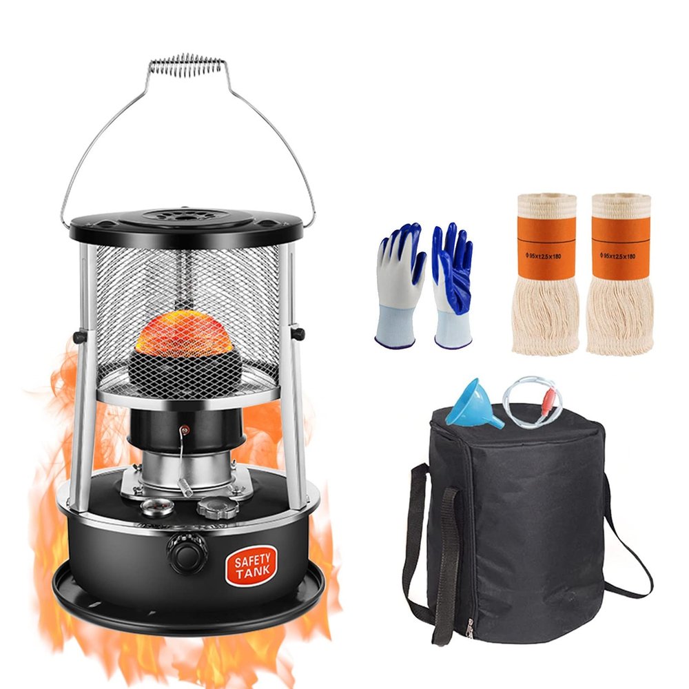 DUTIL Black Kerosene Heaters for Indoor Use, Kerosene Stove Heater,4.5L Multifunctional Non Electric Heater, Adjustable Height 34-46cm, with 2 Cotton Core