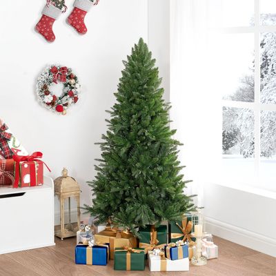 Naomi Home Traditional 4.5ft Prelit Artificial Christmas Tree with 679 Branch Tips, 200 Warm Lights and Metal Stand, 36" Wide Realistic Fir Christmas Tree with Lights