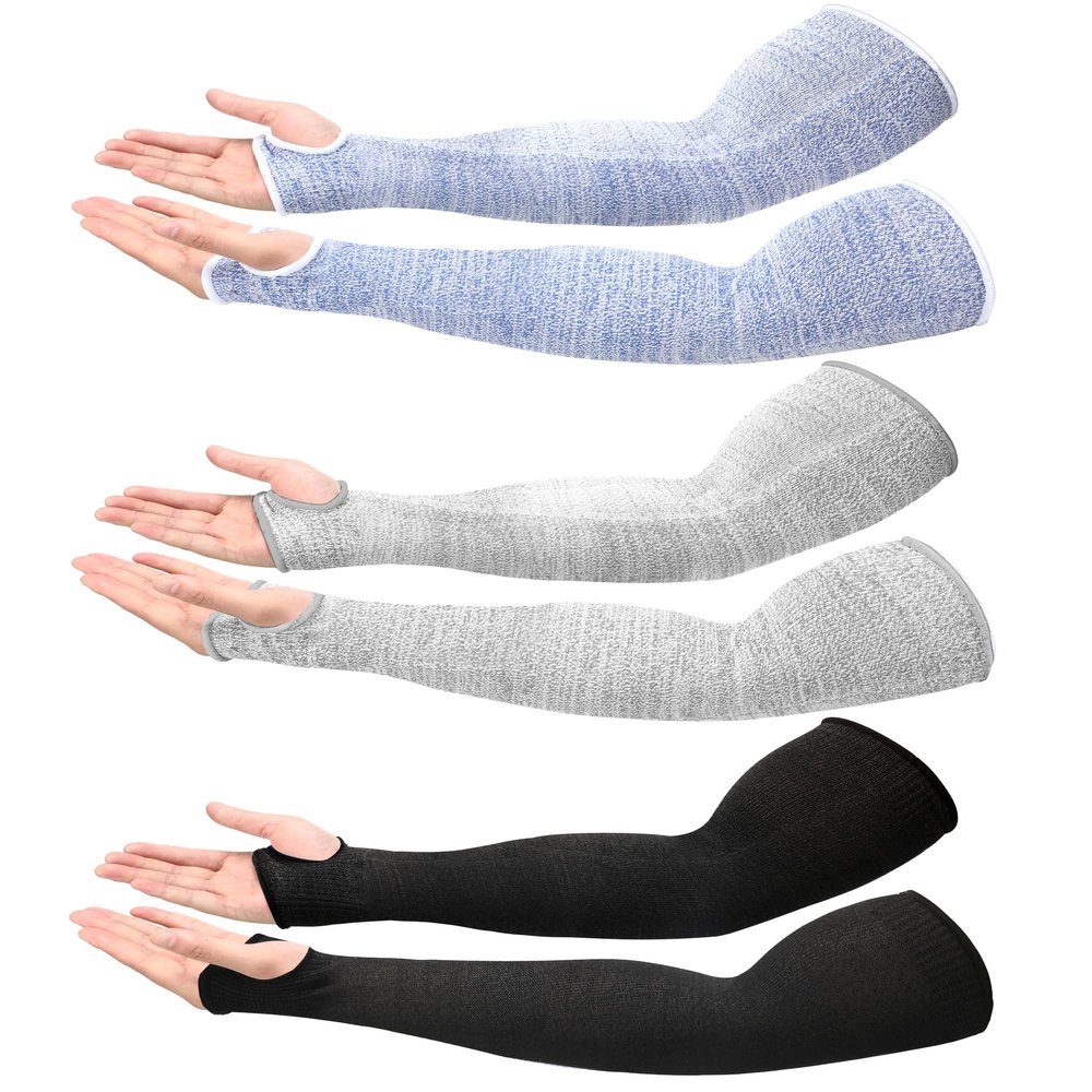 Janmercy 3 Pairs Elderly Arm Sleeves for Thin Skin Protective Arm Covers with Thumb Hole Arm Elbow Protectors from Abrasions Bruising Sun Exposure for Women Men (Black, Gray, Blue)