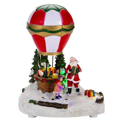Christmas Village Houses,Christmas LED Lighted House Micro Landscape Battery Operated Ice Cream Shop Musical Animated Christmas Scene Christmas Village Hot Air Balloon House for