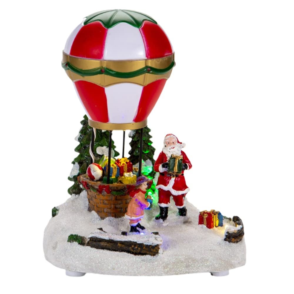 Christmas Village Houses,Christmas LED Lighted House Micro Landscape Battery Operated Ice Cream Shop Musical Animated Christmas Scene Christmas Village Hot Air Balloon House for