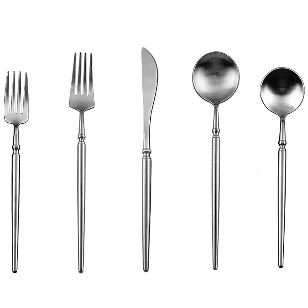 50 Piece Silverware Set for 10 Durable 18/10 Stainless Steel Flatware Home Kitchen Wedding Hotel Cutlery Utensils Small Waist Handle Nice Weight Knifes Forks and Spoons Delicate Tableware Set