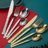 32 Piece Gold Silverware Set for 8 Textured Flatware Sets With Stone Grain Handle Durable 18/10 Stainless Steel Cutlery Kitchen Wedding Hotel Tableware Utensils Set Include Knife Spoon Fork Teaspoon view 2
