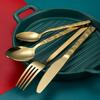 32 Piece Gold Silverware Set for 8 Textured Flatware Sets With Stone Grain Handle Durable 18/10 Stainless Steel Cutlery Kitchen Wedding Hotel Tableware Utensils Set Include Knife Spoon Fork Teaspoon view 3